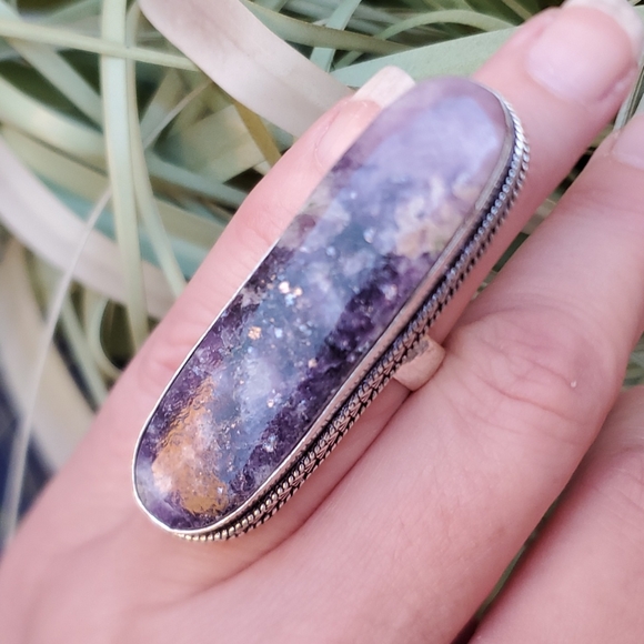 New Oversized Lepidolite 925 Silver Ring. - Picture 2 of 15